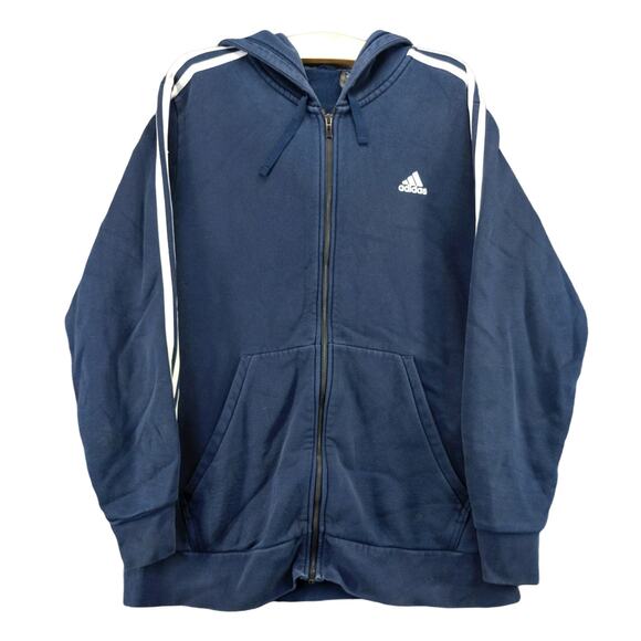 Adidas Full Zip Hoodie Size XL Blue White Stripes Spell Out Logo - Picture 1 of 13